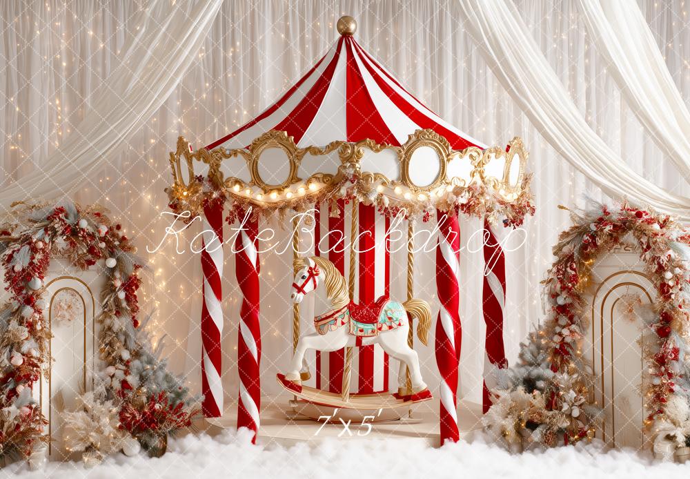 Lightning Deals Kate Christmas Circus Carousel White Curtains Backdrop Designed by Patty Robert -UK