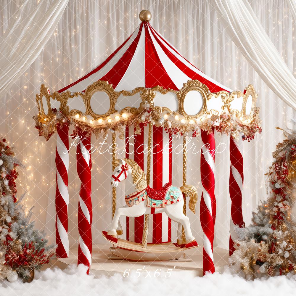Lightning Deals Kate Christmas Circus Carousel White Curtains Backdrop Designed by Patty Robert -UK