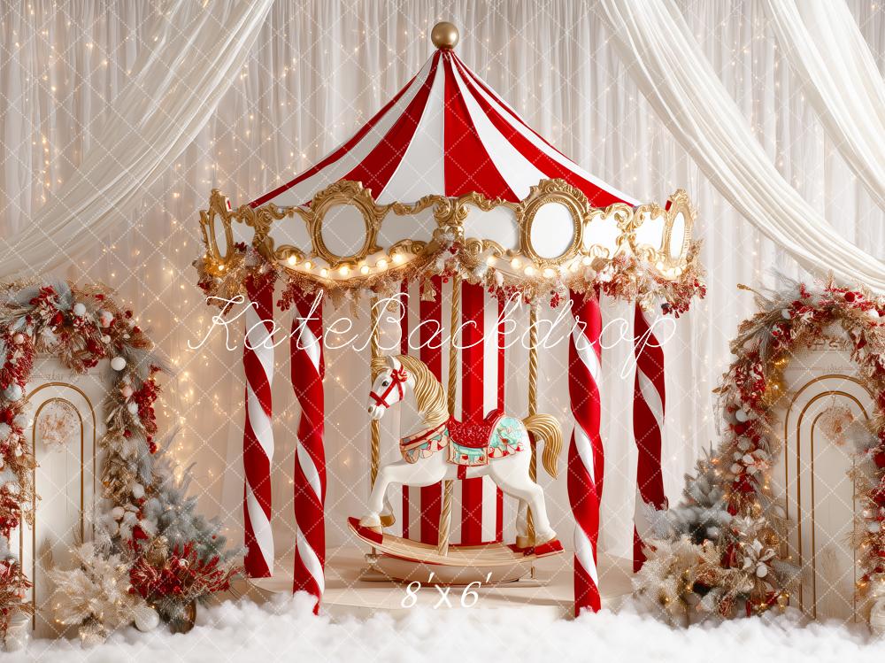 Lightning Deals Kate Christmas Circus Carousel White Curtains Backdrop Designed by Patty Robert -UK