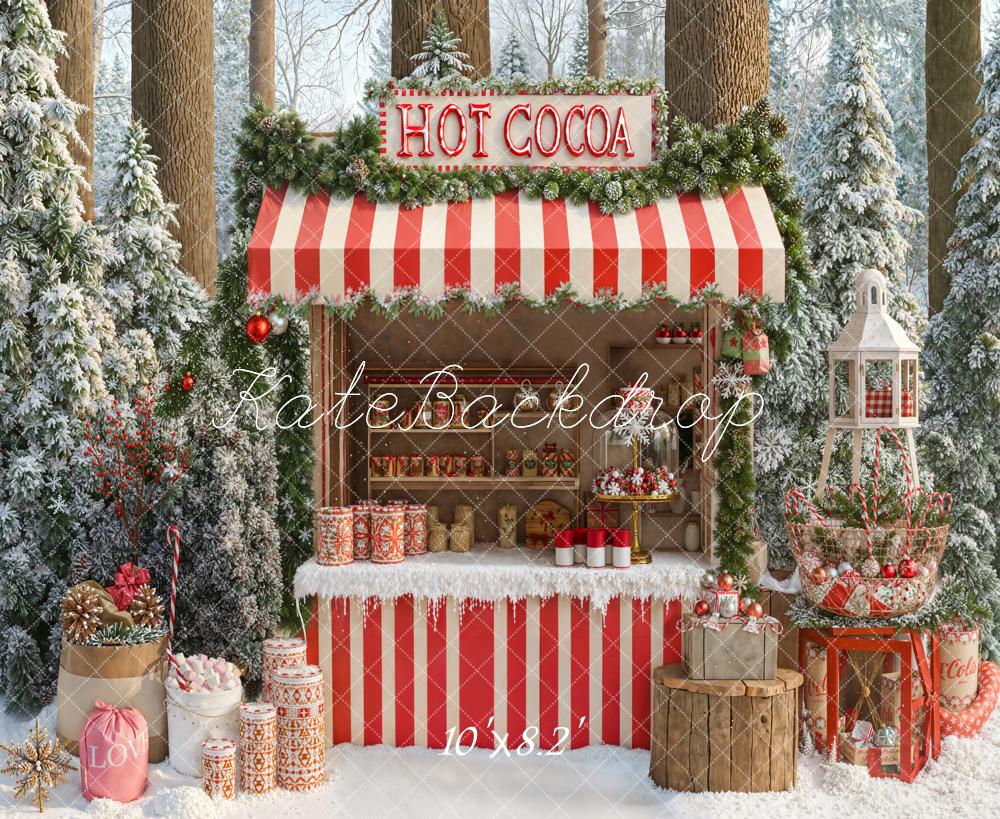Kate Christmas Hot Cocoa Forest Snow Backdrop Designed by Emetselch -UK