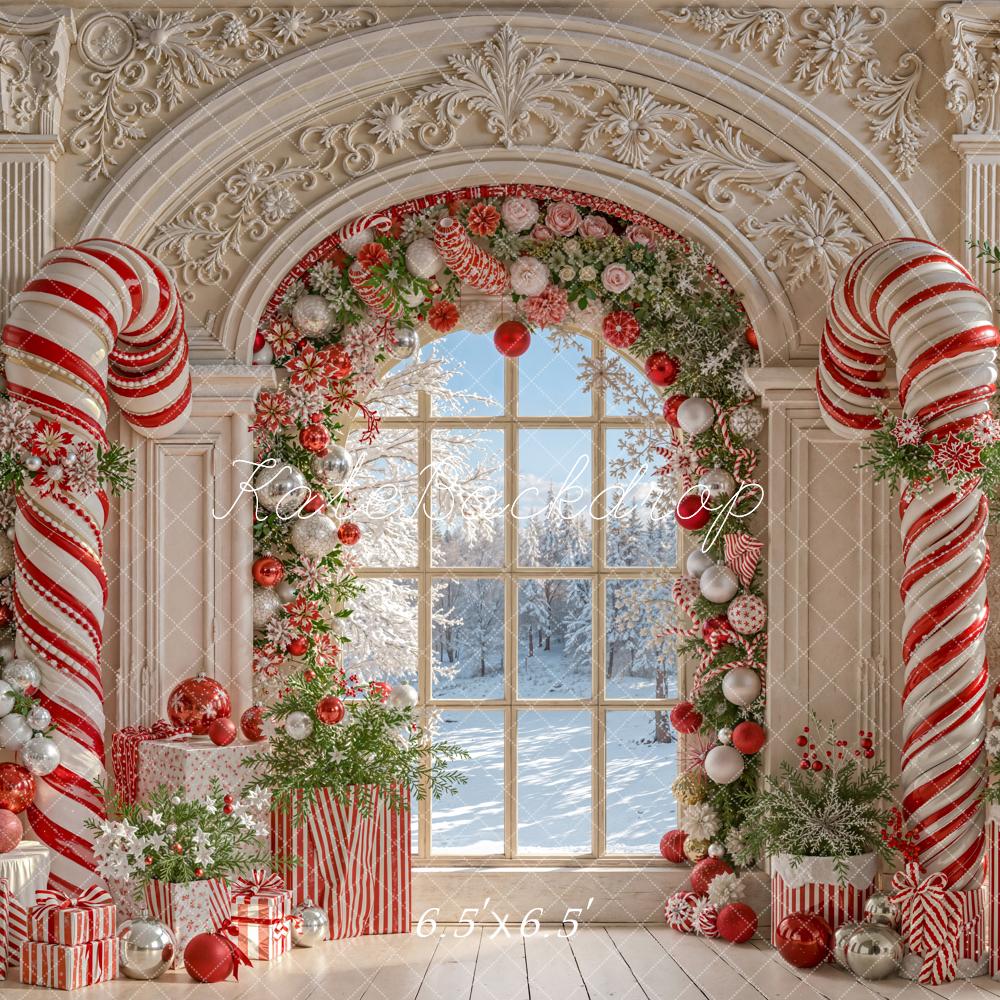 On Sale Kate Christmas Candy Cane Arched Window Backdrop Designed by Emetselch