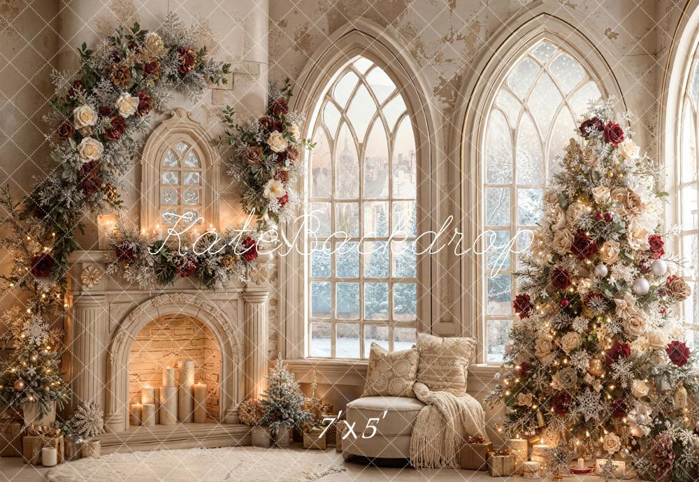 Kate Christmas Tree Roses Fireplace Arched Window Backdrop Designed by Emetselch -UK