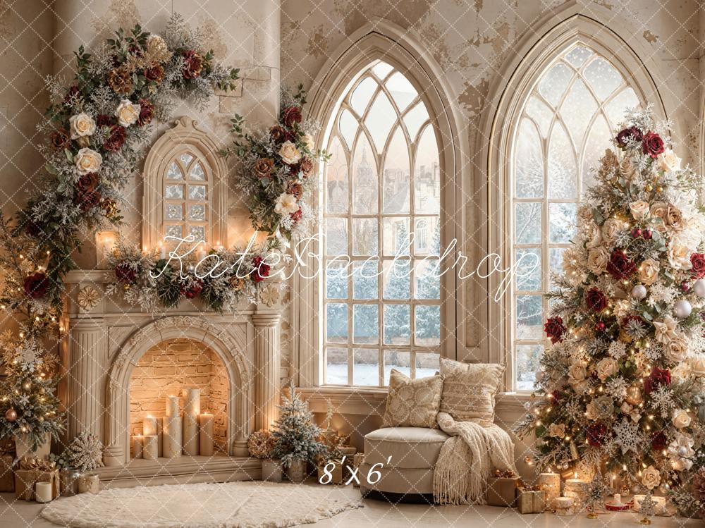 Kate Christmas Tree Roses Fireplace Arched Window Backdrop Designed by Emetselch -UK