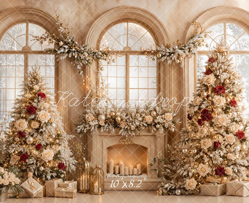Kate Christmas Tree Fireplace Arched Window Backdrop Designed by Emetselch -UK