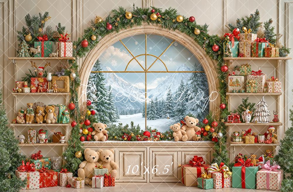 Kate Christmas Teddy Bear Gift Window Backdrop Designed by Emetselch -UK