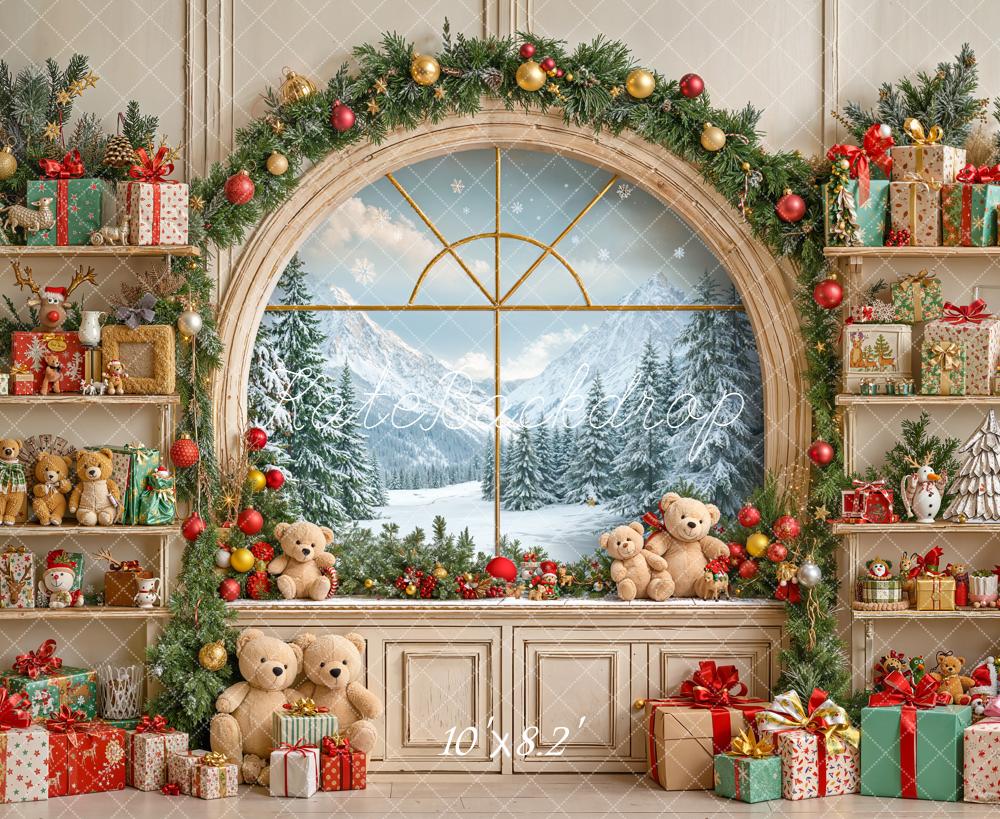 Kate Christmas Teddy Bear Gift Window Backdrop Designed by Emetselch -UK
