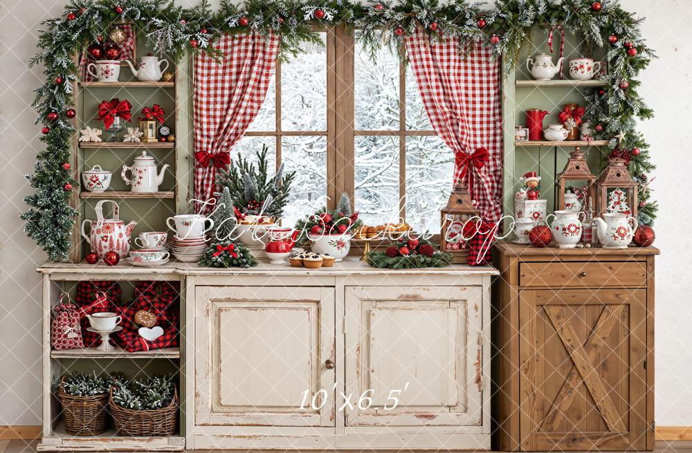 Kate Christmas Kitchen Rustic Cupboard Window Backdrop Designed by Emetselch -UK