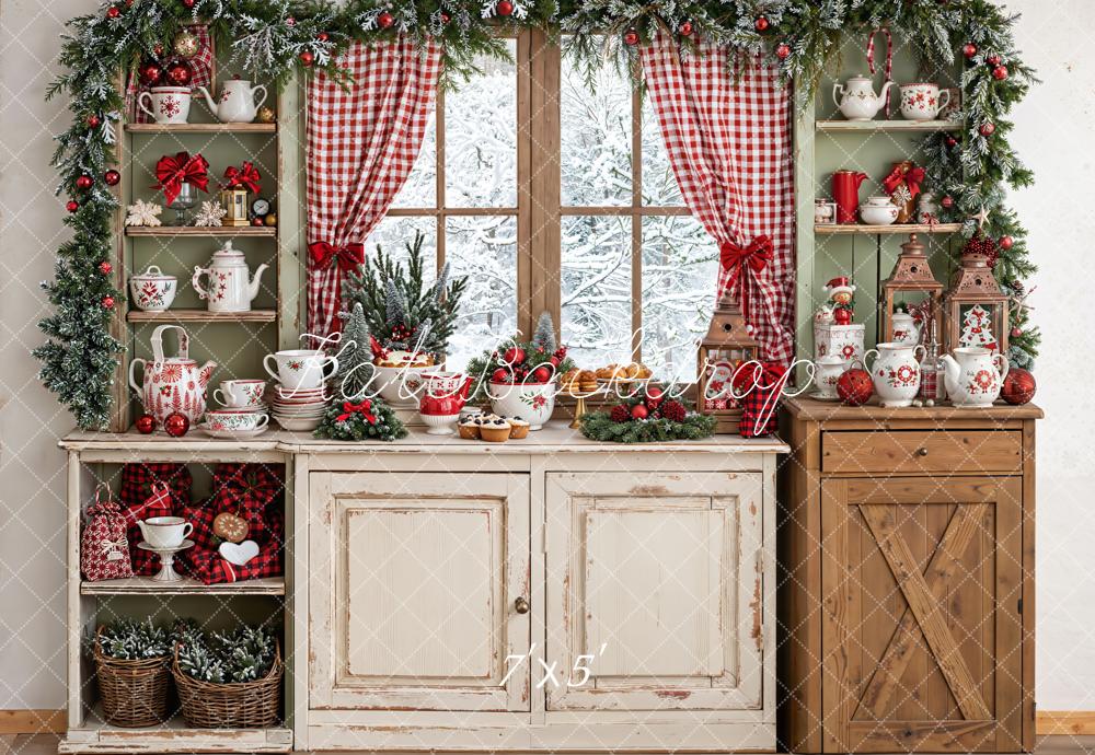 Kate Christmas Kitchen Rustic Cupboard Window Backdrop Designed by Emetselch -UK