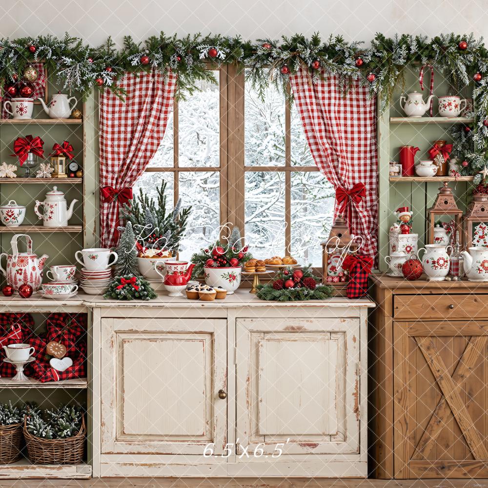 Kate Christmas Kitchen Rustic Cupboard Window Backdrop Designed by Emetselch -UK