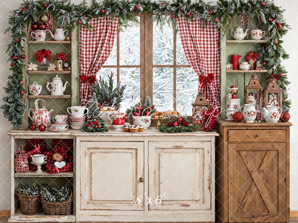 Kate Christmas Kitchen Rustic Cupboard Window Backdrop Designed by Emetselch -UK