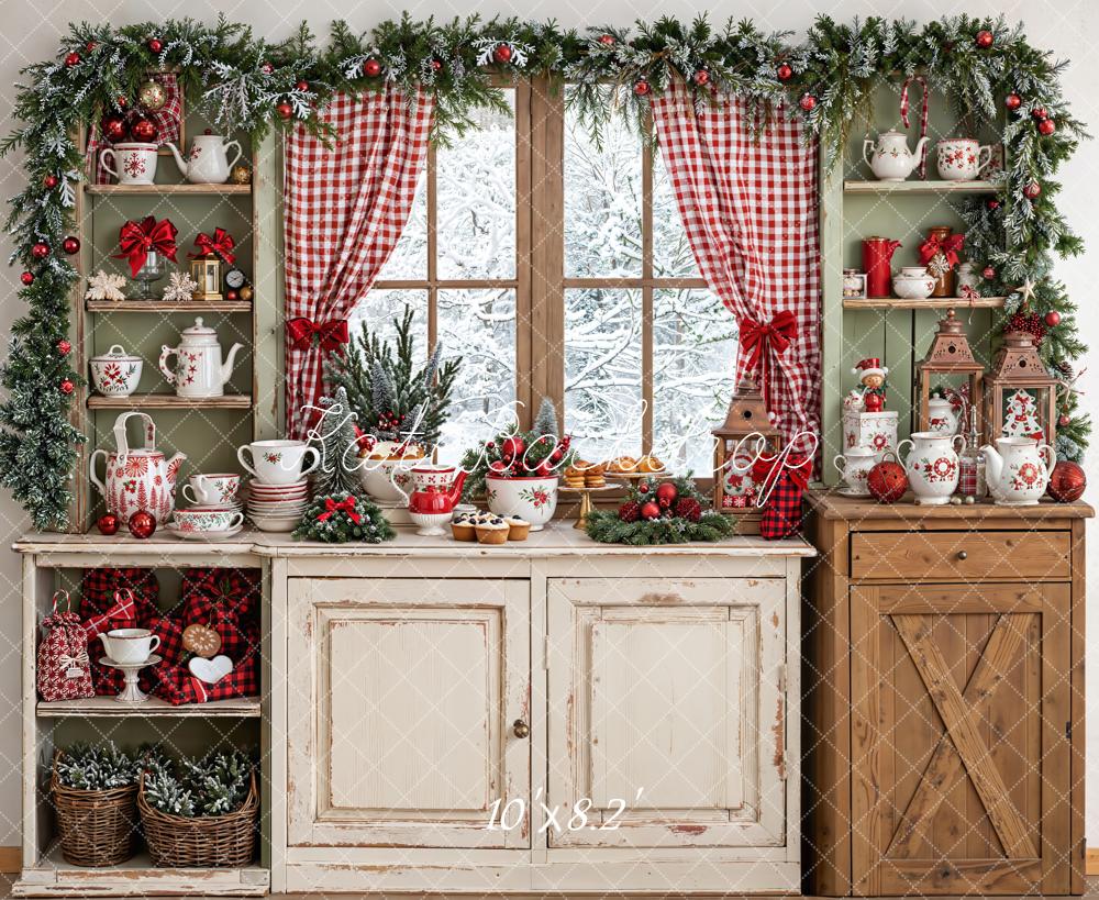 Kate Christmas Kitchen Rustic Cupboard Window Backdrop Designed by Emetselch -UK