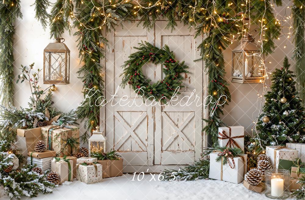 On Sale Kate Christmas Rustic Wreath Barn Door Gifts Backdrop Designed by Emetselch -UK