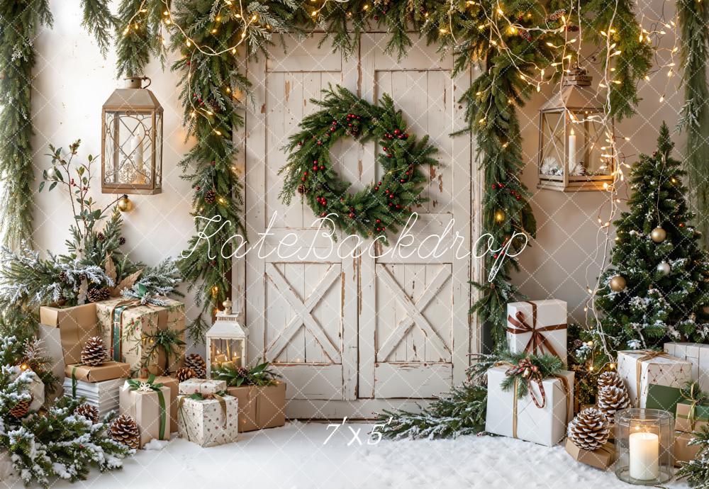 On Sale Kate Christmas Rustic Wreath Barn Door Gifts Backdrop Designed by Emetselch -UK