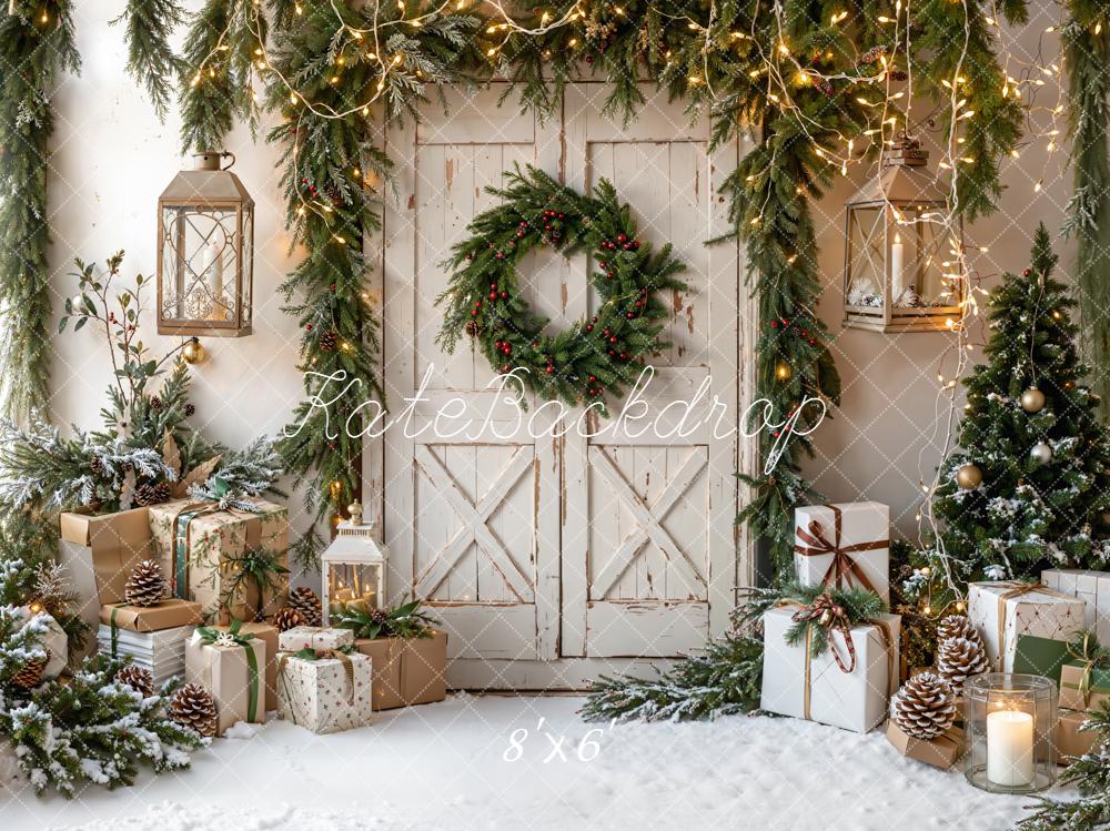 On Sale Kate Christmas Rustic Wreath Barn Door Gifts Backdrop Designed by Emetselch -UK