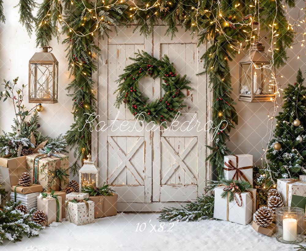 On Sale Kate Christmas Rustic Wreath Barn Door Gifts Backdrop Designed by Emetselch -UK