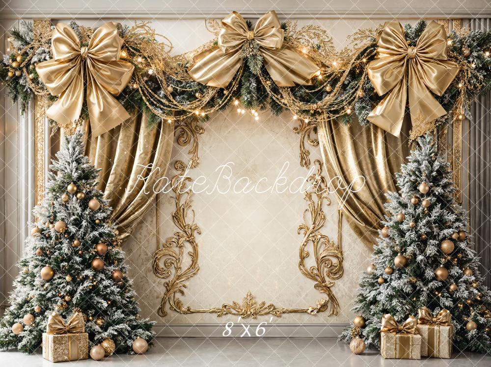 On Sale Kate Christmas Tree Gold Bow Retro Wall Backdrop Designed by Chain Photography -UK