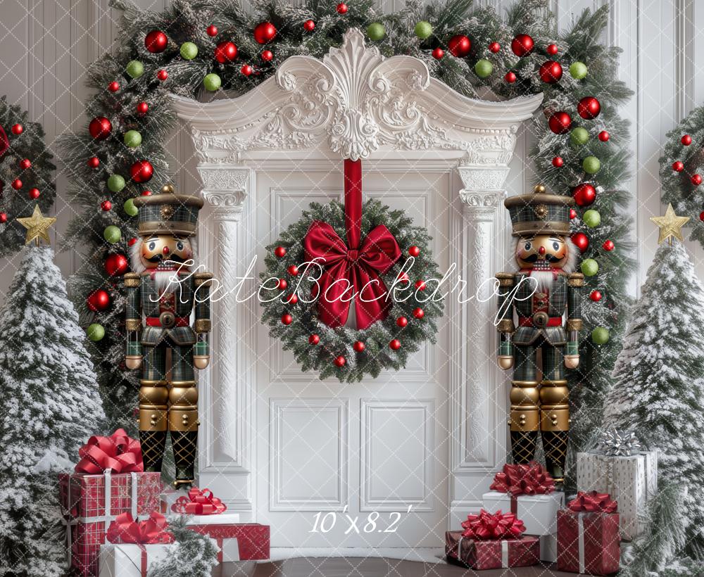 Kate Christmas Nutcracker Wreath White Door Backdrop Designed by Mini MakeBelieve -UK