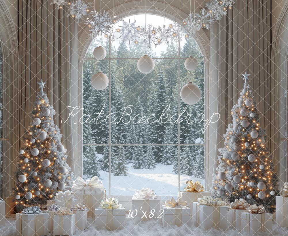 Kate Christmas Tree Window Winter Snow Backdrop Designed by Mini MakeBelieve -UK
