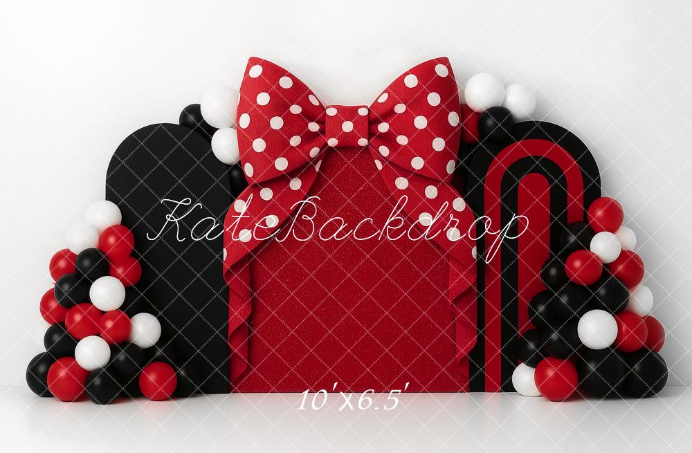 Kate Cake Smash Red Bow Balloon Arch Backdrop Designed by Ashley Paul -UK