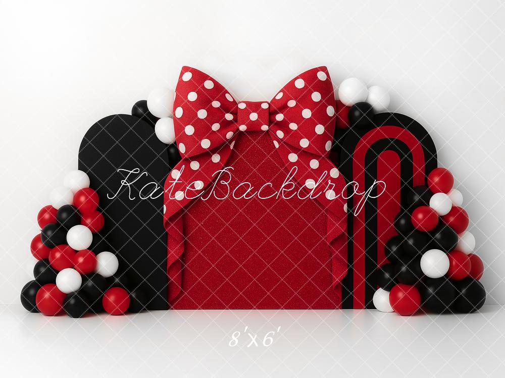 Kate Cake Smash Red Bow Balloon Arch Backdrop Designed by Ashley Paul -UK