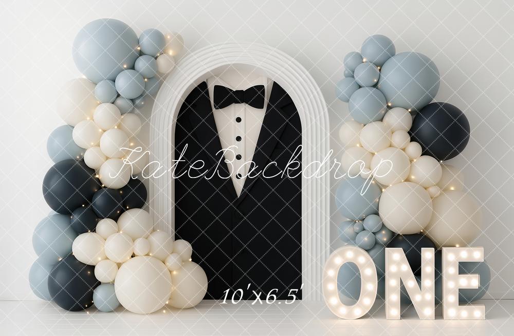 Kate 1st Birthday Tuxedo Balloon Arch Backdrop Designed by Ashley Paul -UK