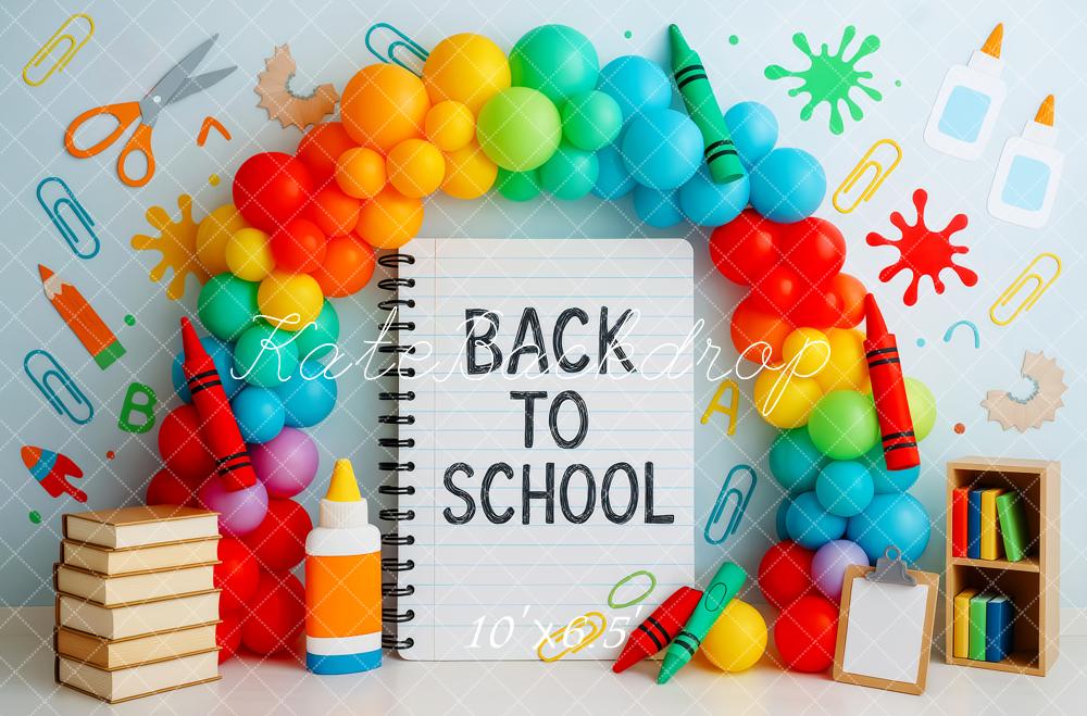 Kate Back to School Notebook Colorful Balloon Arch Backdrop Designed by Patty Robert -UK