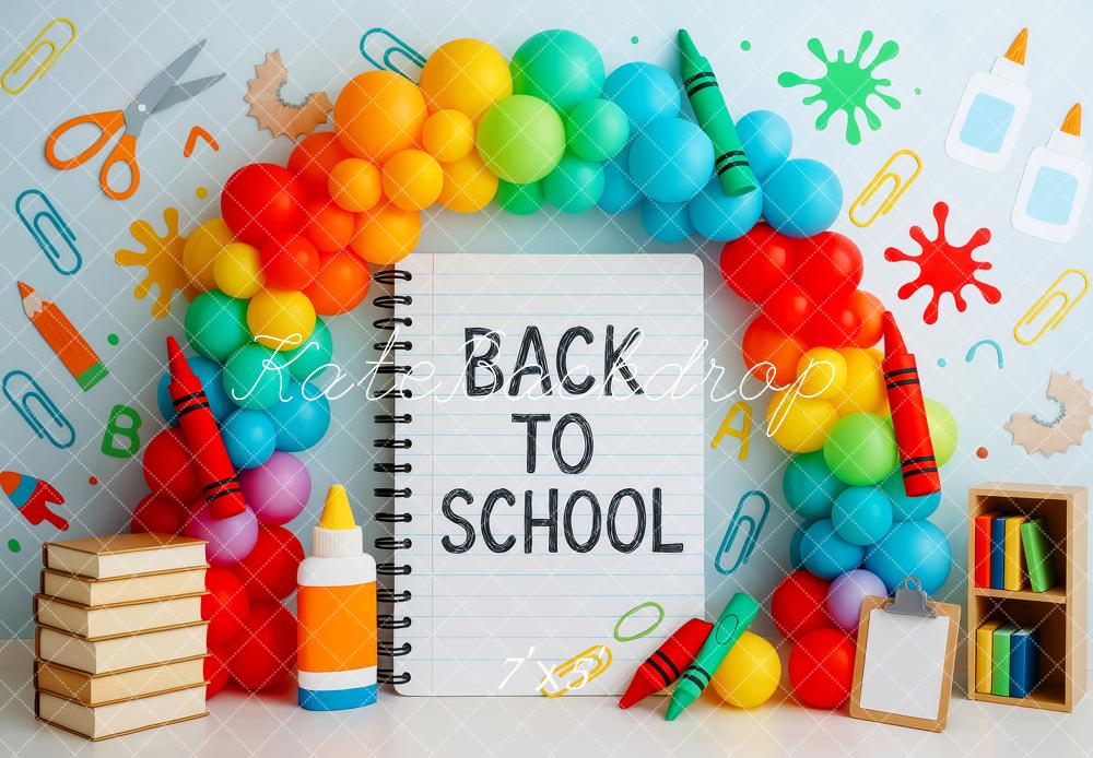 Kate Back to School Notebook Colorful Balloon Arch Backdrop Designed by Patty Robert -UK