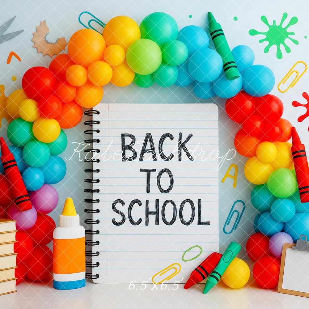 Kate Back to School Notebook Colorful Balloon Arch Backdrop Designed by Patty Robert -UK