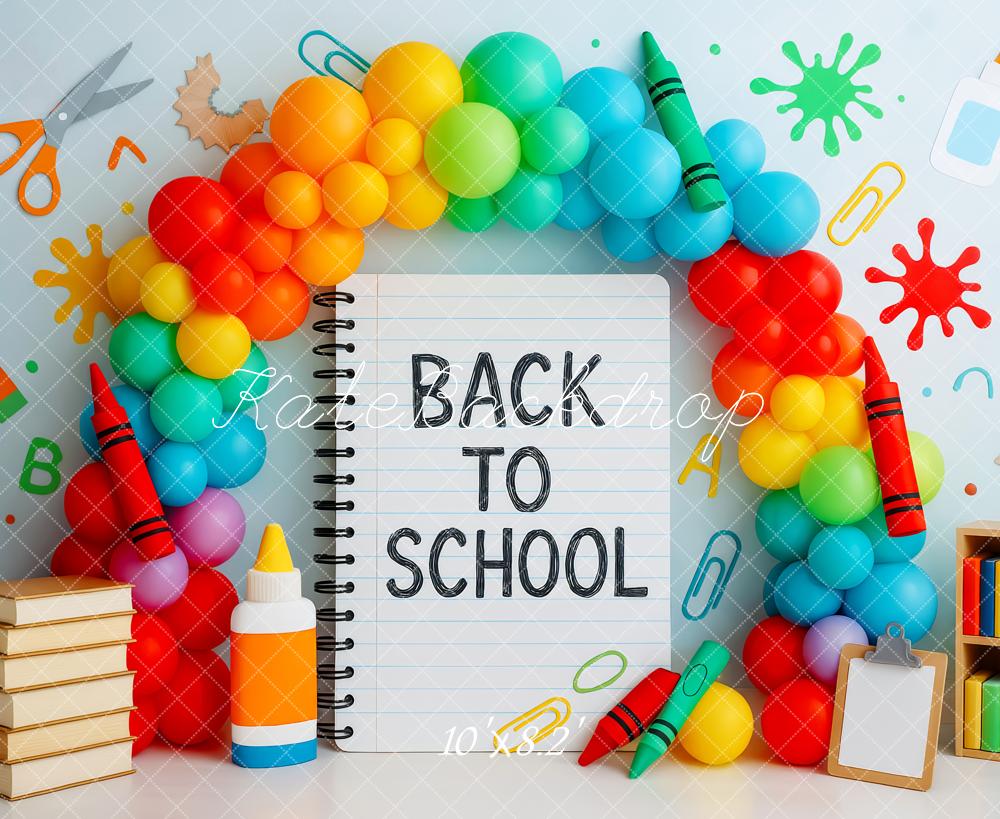Kate Back to School Notebook Colorful Balloon Arch Backdrop Designed by Patty Robert -UK