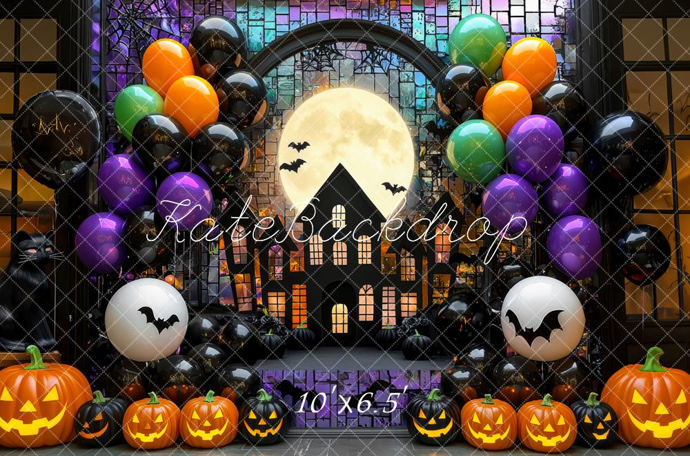 Kate Halloween Moon Haunted House Balloons Backdrop Designed by Mini MakeBelieve -UK