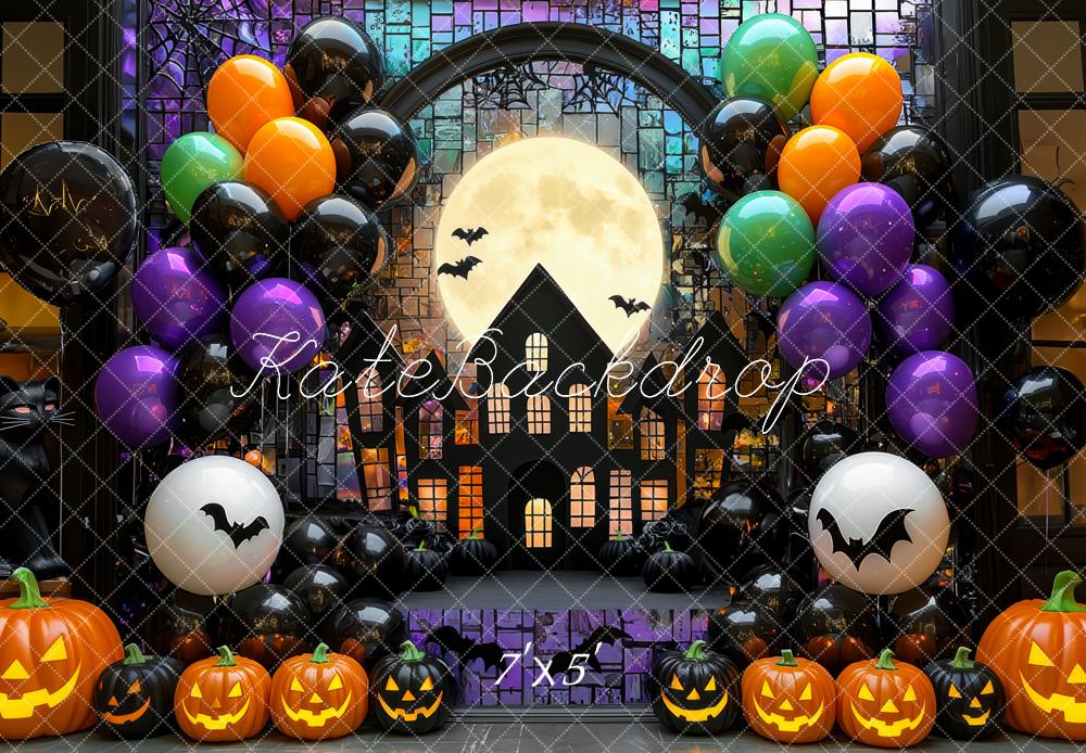 Kate Halloween Moon Haunted House Balloons Backdrop Designed by Mini MakeBelieve -UK