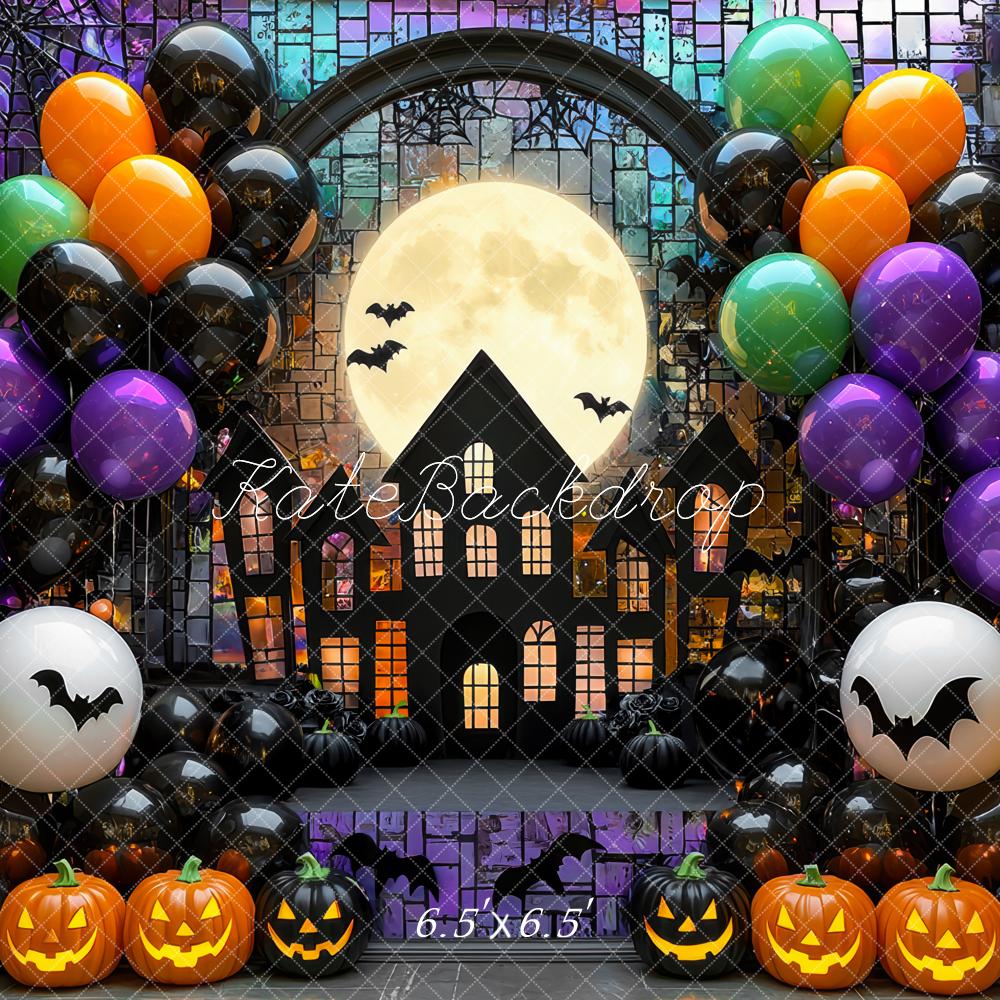 Kate Halloween Moon Haunted House Balloons Backdrop Designed by Mini MakeBelieve -UK