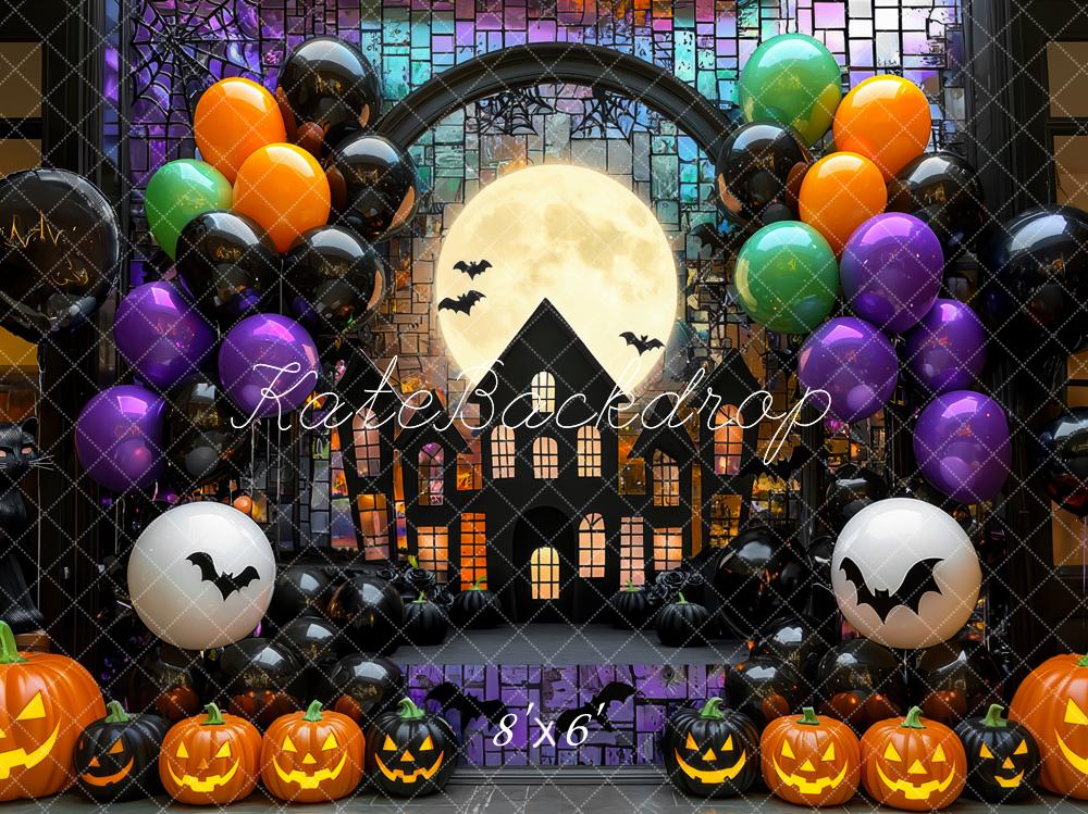 Kate Halloween Moon Haunted House Balloons Backdrop Designed by Mini MakeBelieve -UK