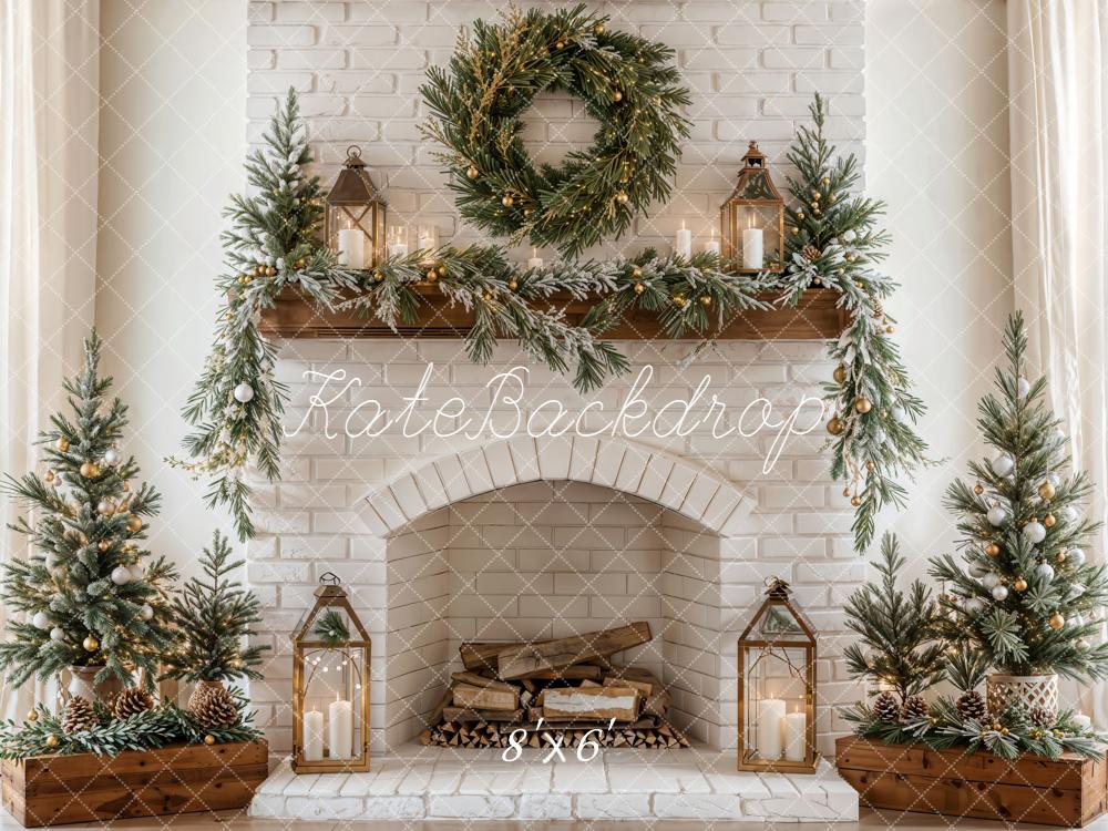 Kate Christmas Fireplace Garland Trees Backdrop Designed by Emetselch -UK