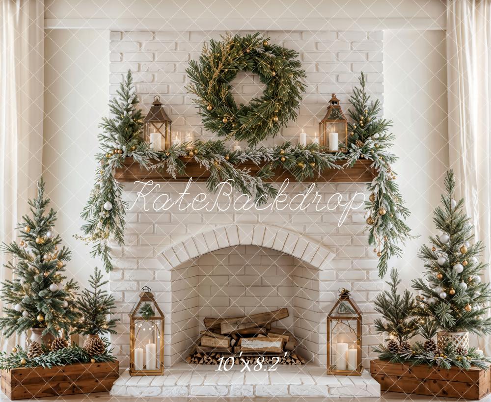 Kate Christmas Fireplace Garland Trees Backdrop Designed by Emetselch -UK