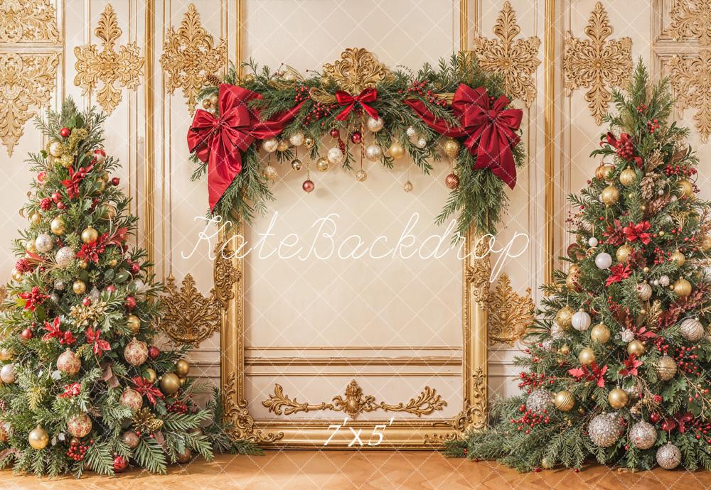 Kate Christmas Tree Gold Frame Red Bow Backdrop Designed by Emetselch -UK