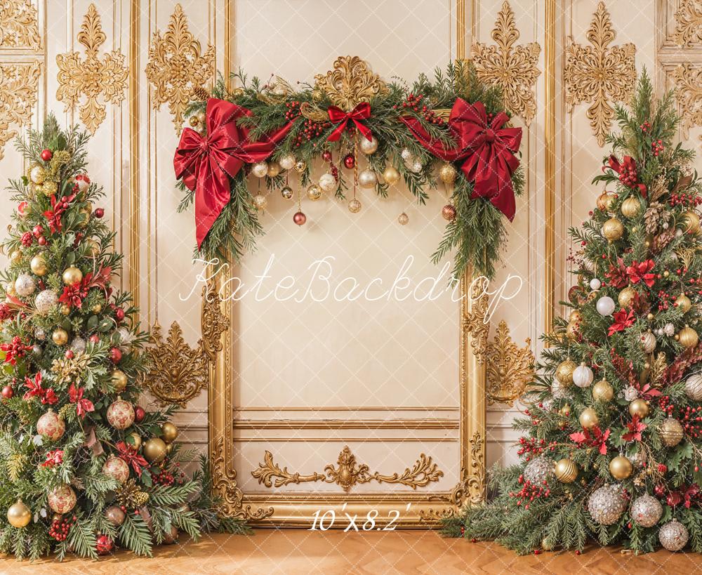 Kate Christmas Tree Gold Frame Red Bow Backdrop Designed by Emetselch -UK
