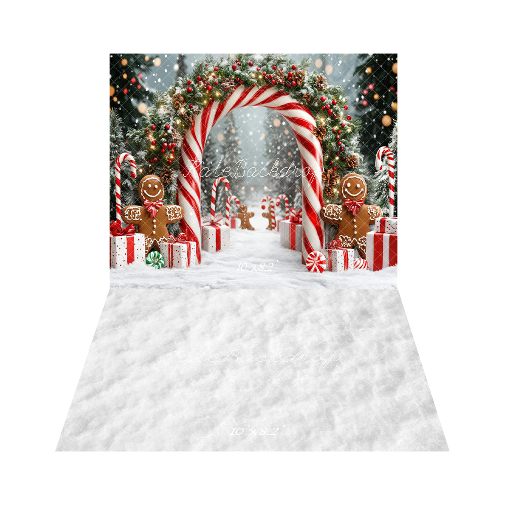 Kate Christmas Candy Cane Arch Gingerbread Backdrop+White Snow Floor Backdrop -UK