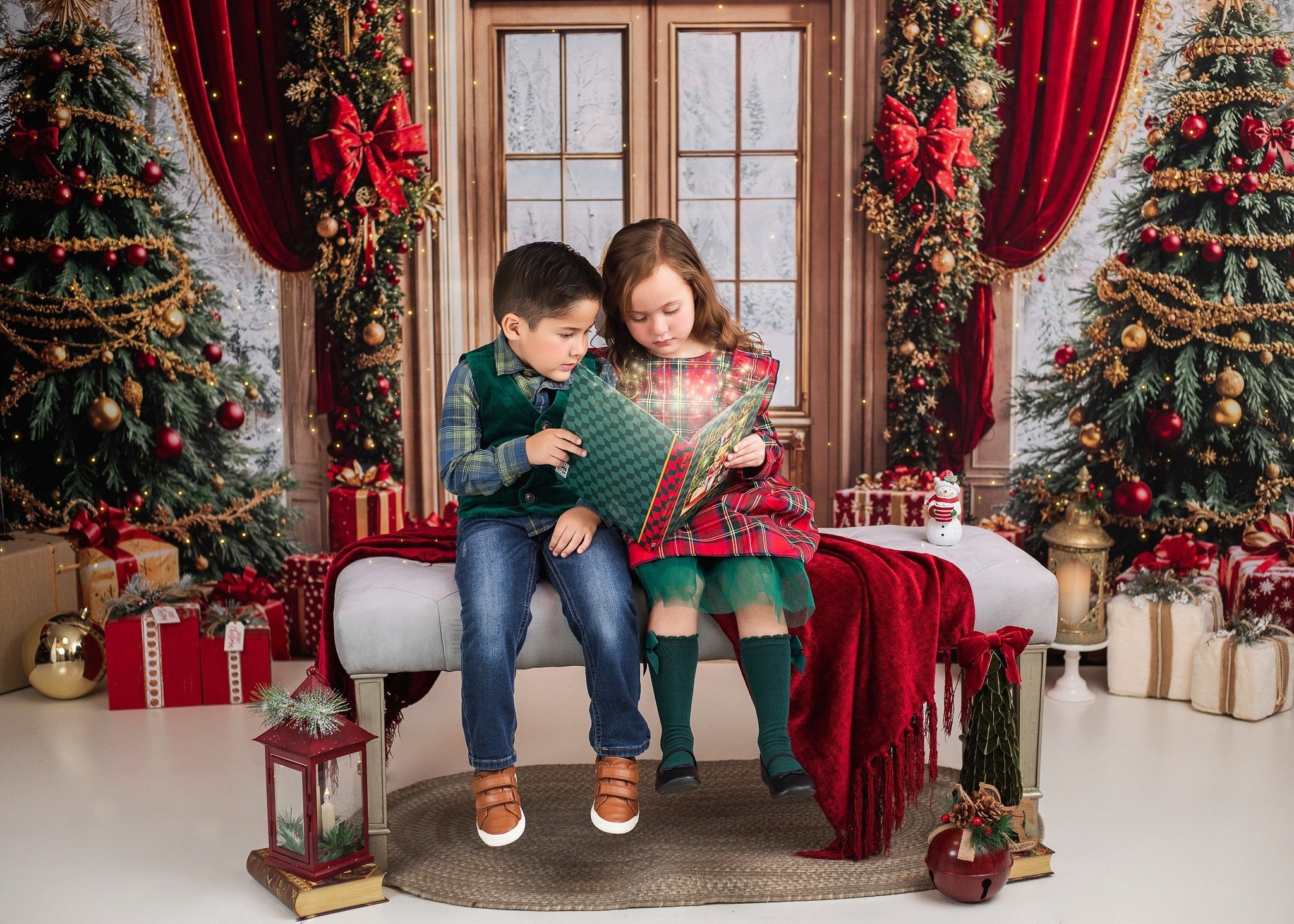 Kate Christmas Tree Red Curtain Arch Door Backdrop Designed by Emetselch -UK