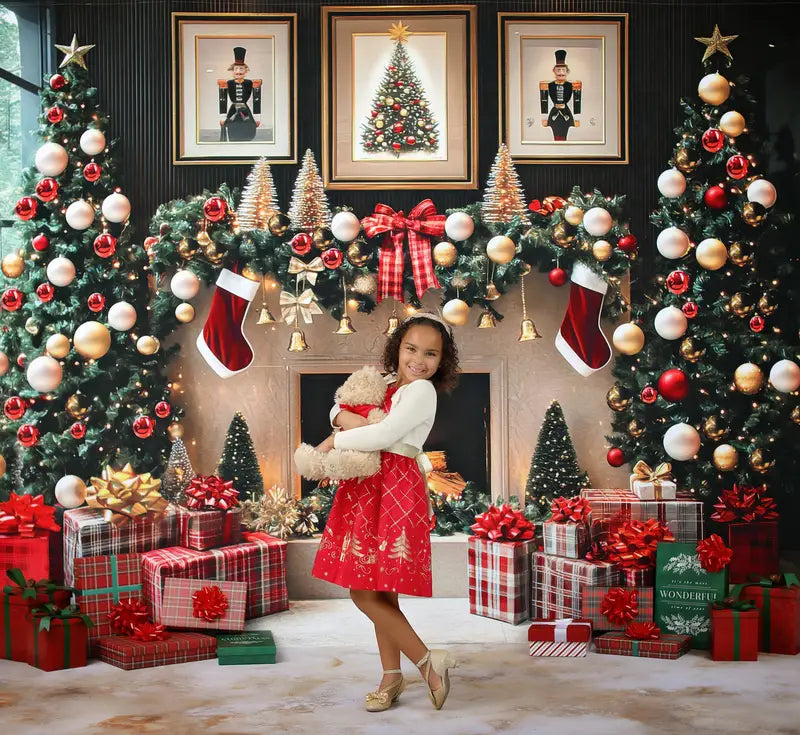 Kate Christmas Fireplace Tree Garland Gifts Backdrop Designed by Mini MakeBelieve -UK