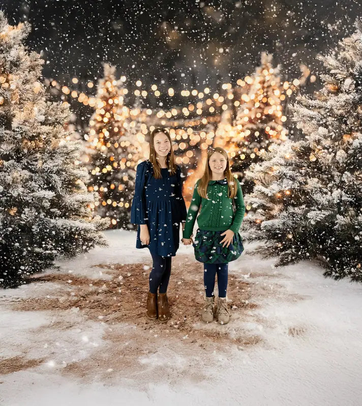 Kate Christmas Snowy Trees Bokeh Lights Backdrop Designed by Emetselch -UK