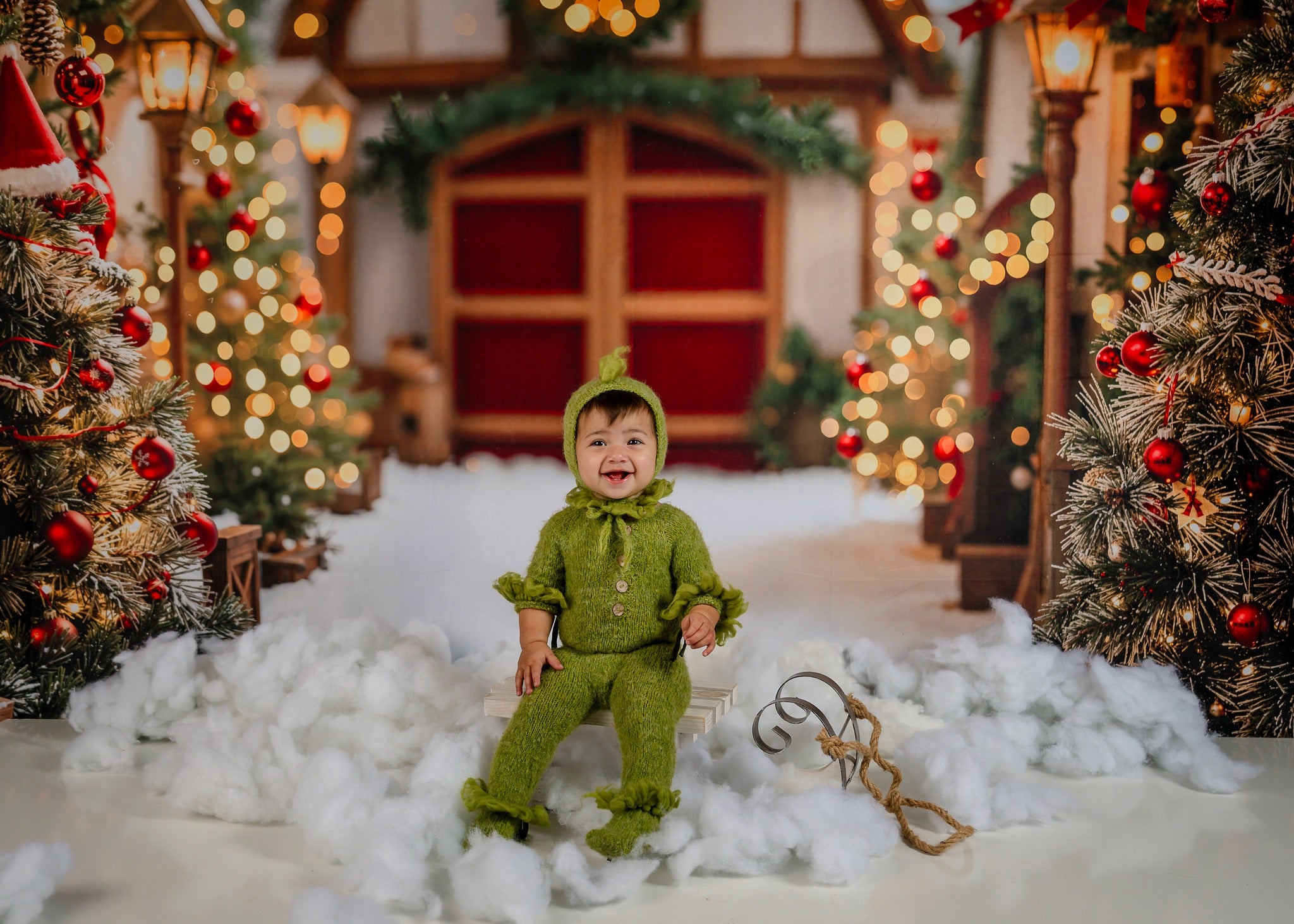 Kate Christmas Village Pine Trees Lanterns Backdrop Designed by Emetselch -UK