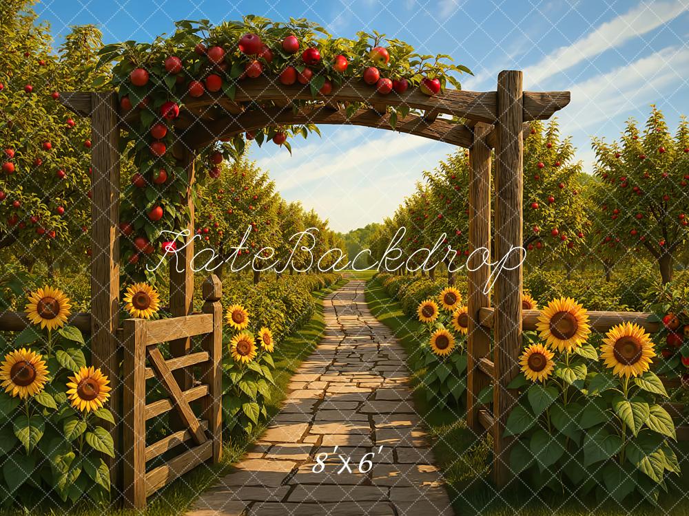 Kate Autumn Orchard Arch Sunflowers Path Backdrop Designed by Mini MakeBelieve -UK