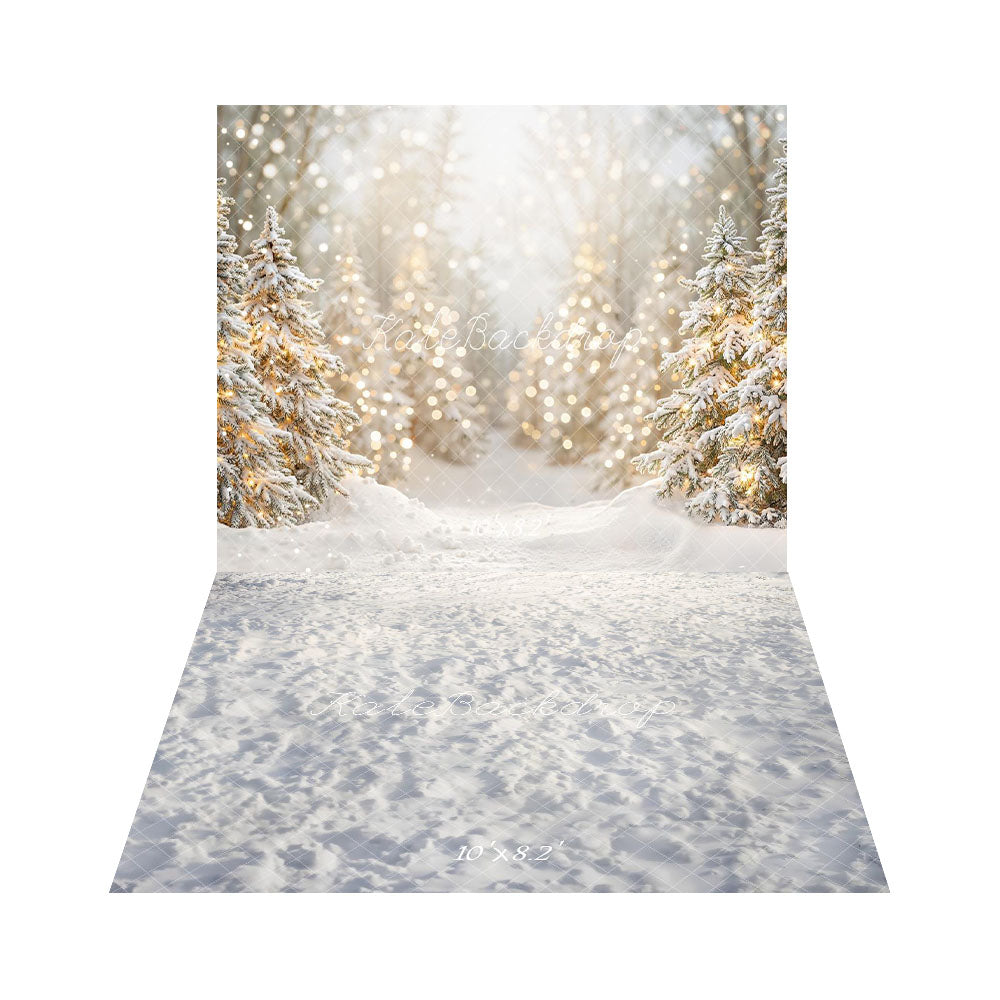 Kate Christmas Snowy Pine Trees Lights Backdrop+Snow Floor Backdrop -UK