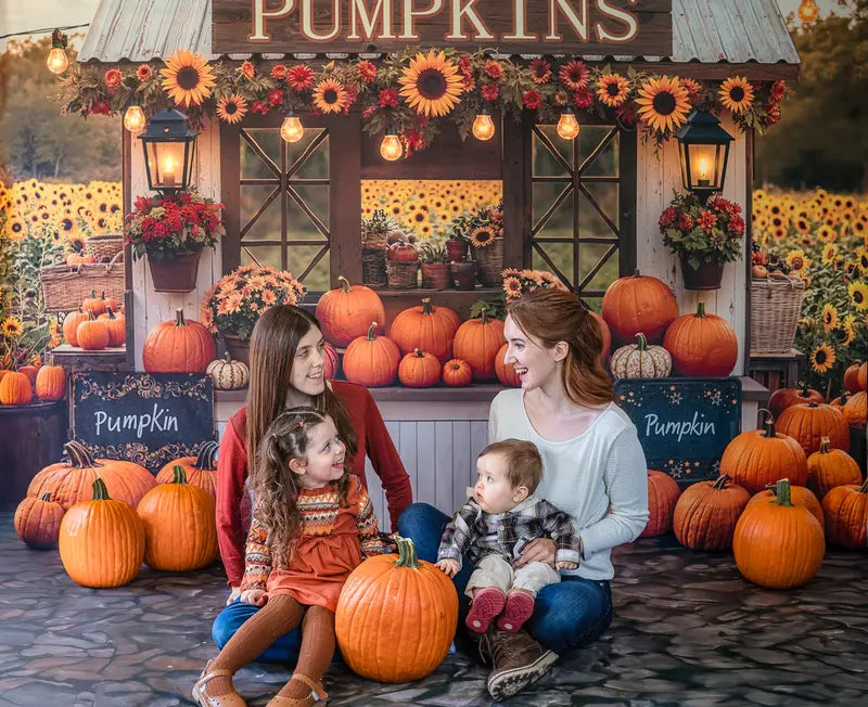 Kate Autumn Pumpkin Stand Sunflower Field Backdrop Designed by Emetselch -UK