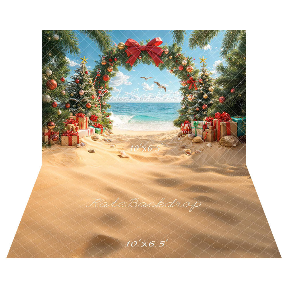 Kate Christmas Beach Tree Arch Gifts Bow Backdrop+Sand Texture Floor Backdrop -UK