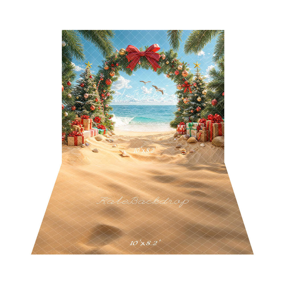 Kate Christmas Beach Tree Arch Gifts Bow Backdrop+Sand Texture Floor Backdrop -UK