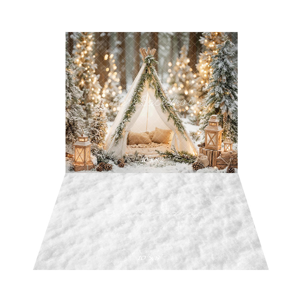 Kate Christmas Tent Forest Lanterns Backdrop+White Snow Floor Backdrop -UK