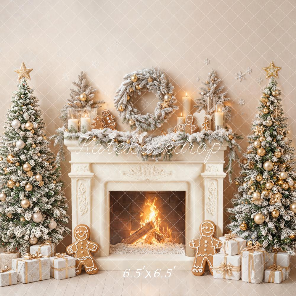 Kate Christmas Fireplace Garland Trees Gingerbread Backdrop Designed by Emetselch