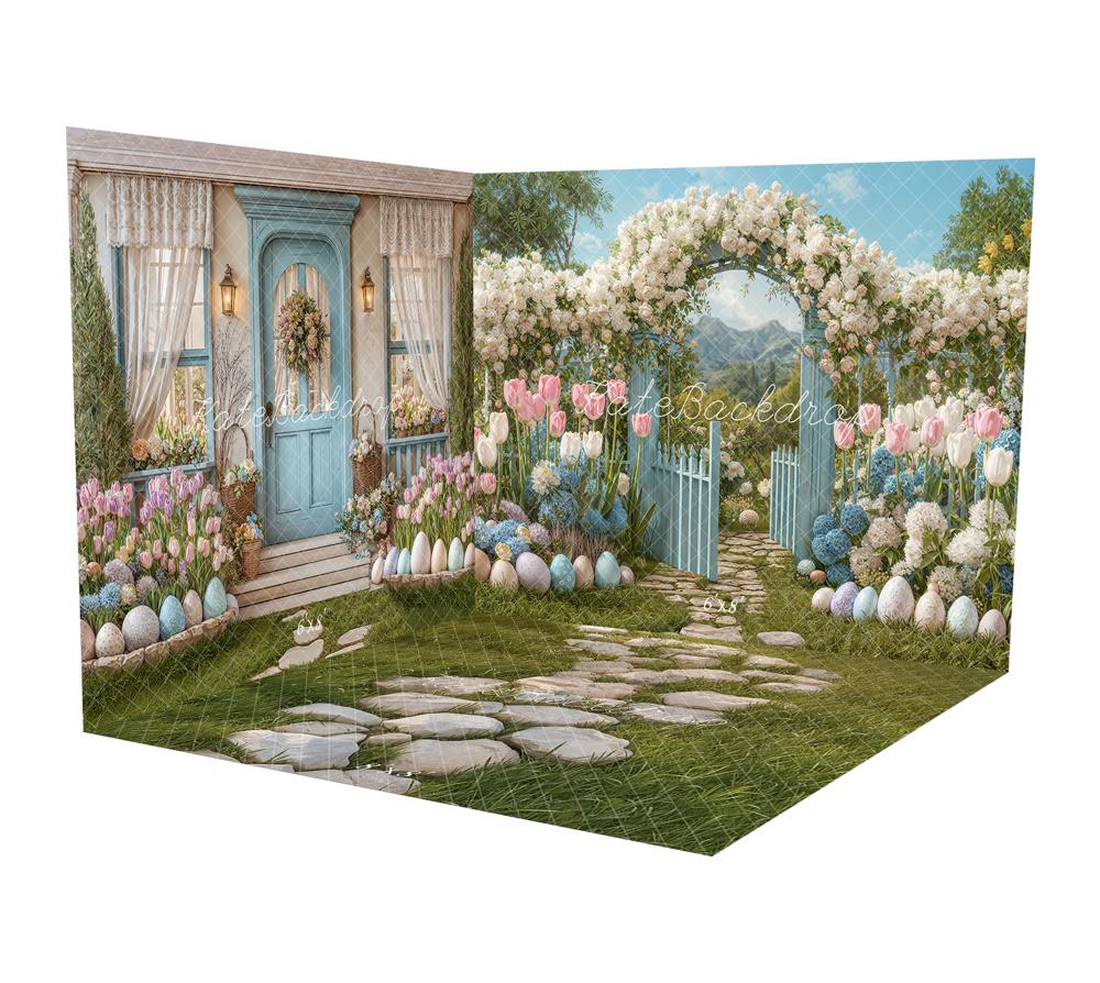 Kate Easter Spring Flower Arch Garden Gate Pastel Eggs Tulips Room Set -UK